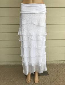 White Silk Layered Maxi Skirt by Look Mode